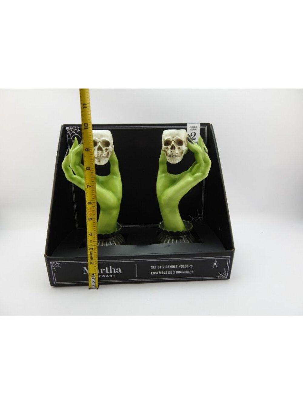 Martha Stewart Halloween Witch Hands Skulls Taper Candle Sticks Pair Holder NIB - Picture 5 of 11